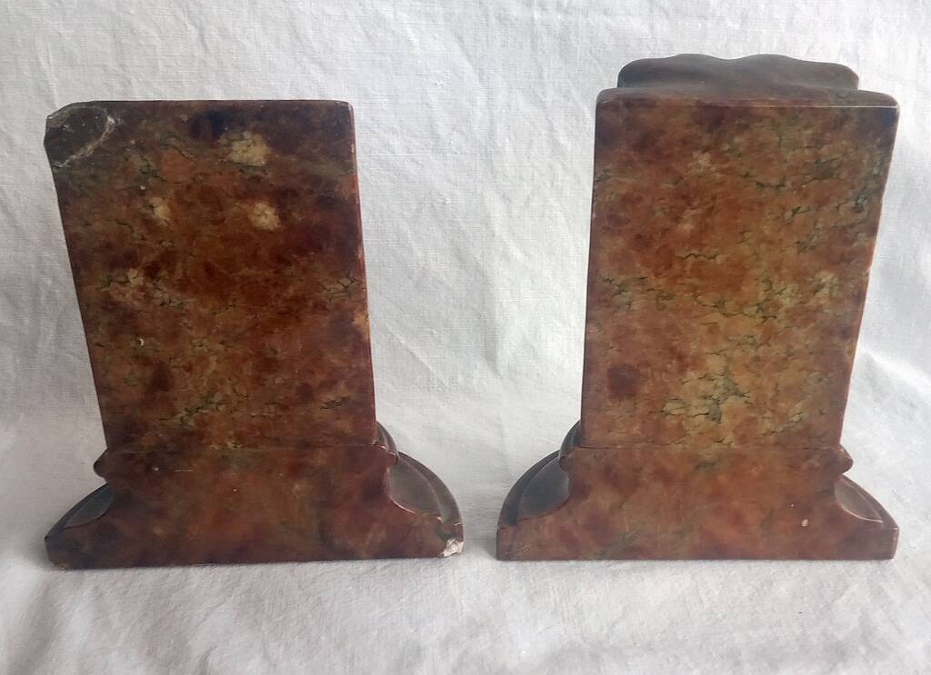 Genuine Red Alabaster Marble Italian Bookend Column Shaped Pair