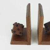 Pair of mid century bookends with dices solid teak wood 60s danish modern