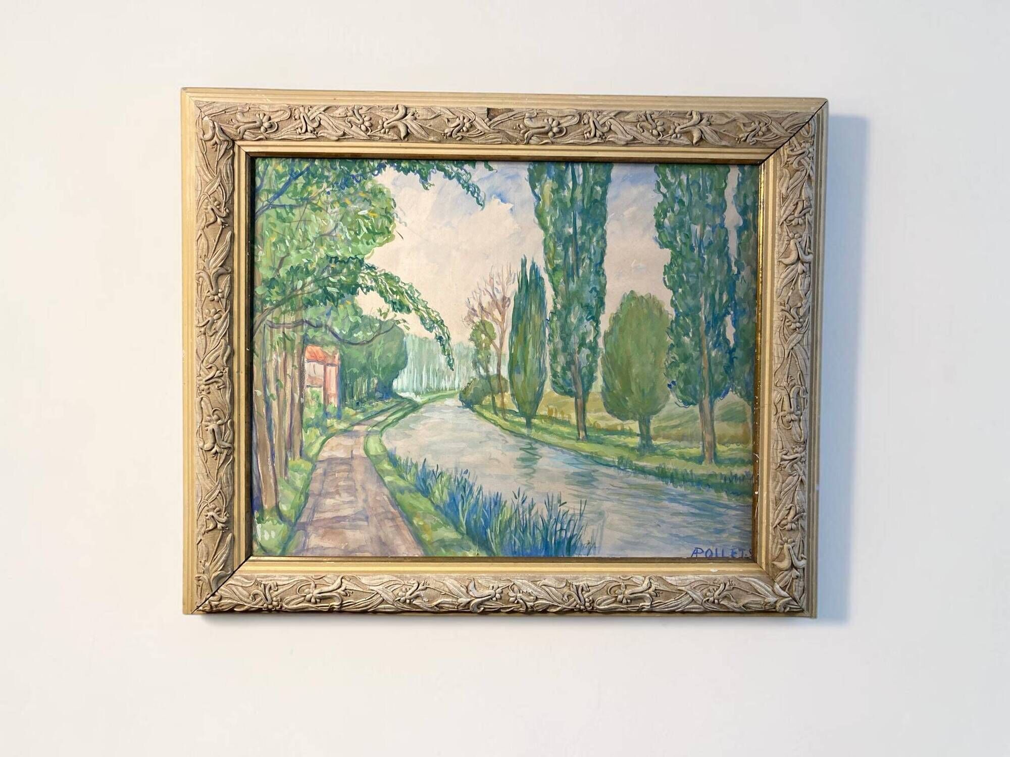Pollet (a), watercolour "canal in spring" signed 20th century