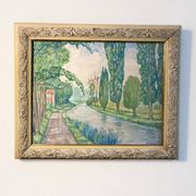 Pollet (a), aquarelle “canal au printemps” signée xxème