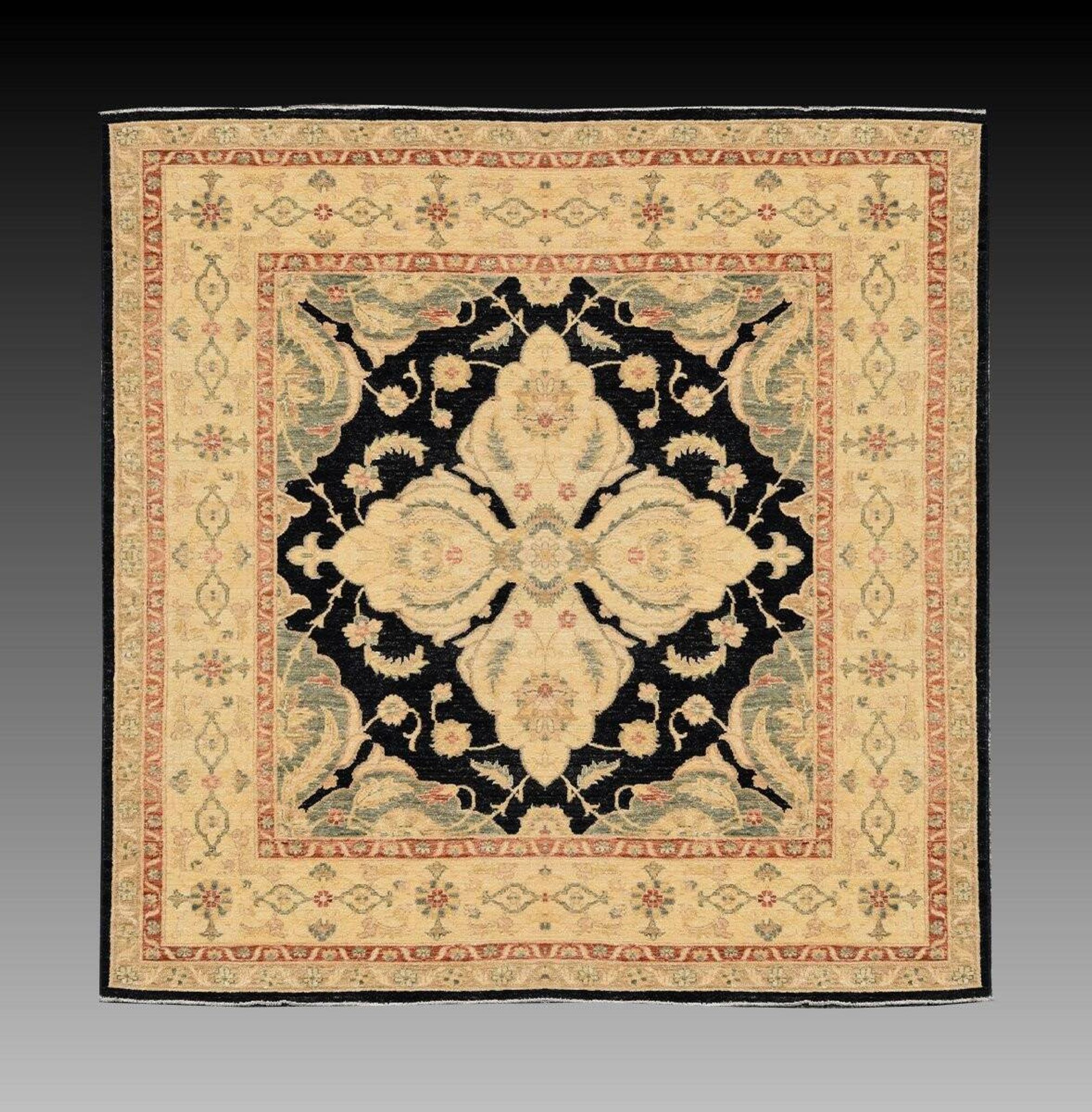 Oriental Ziegler rug: 1.96 x 2.10 Metres - Handmade Wool "Galerie Sardje"