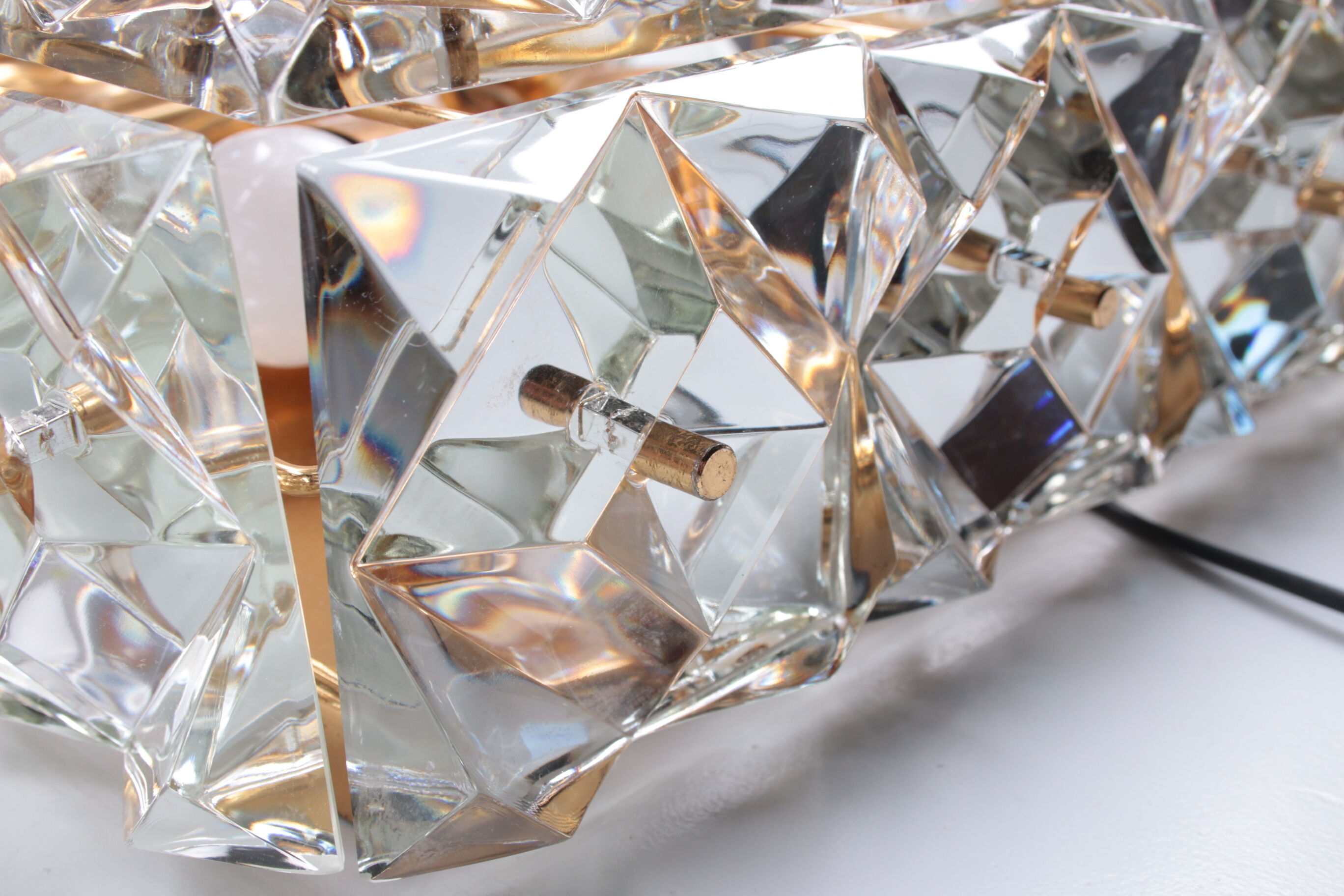 Large gold-plated & crystal glass flush mount light from kinkeldey, 1970s