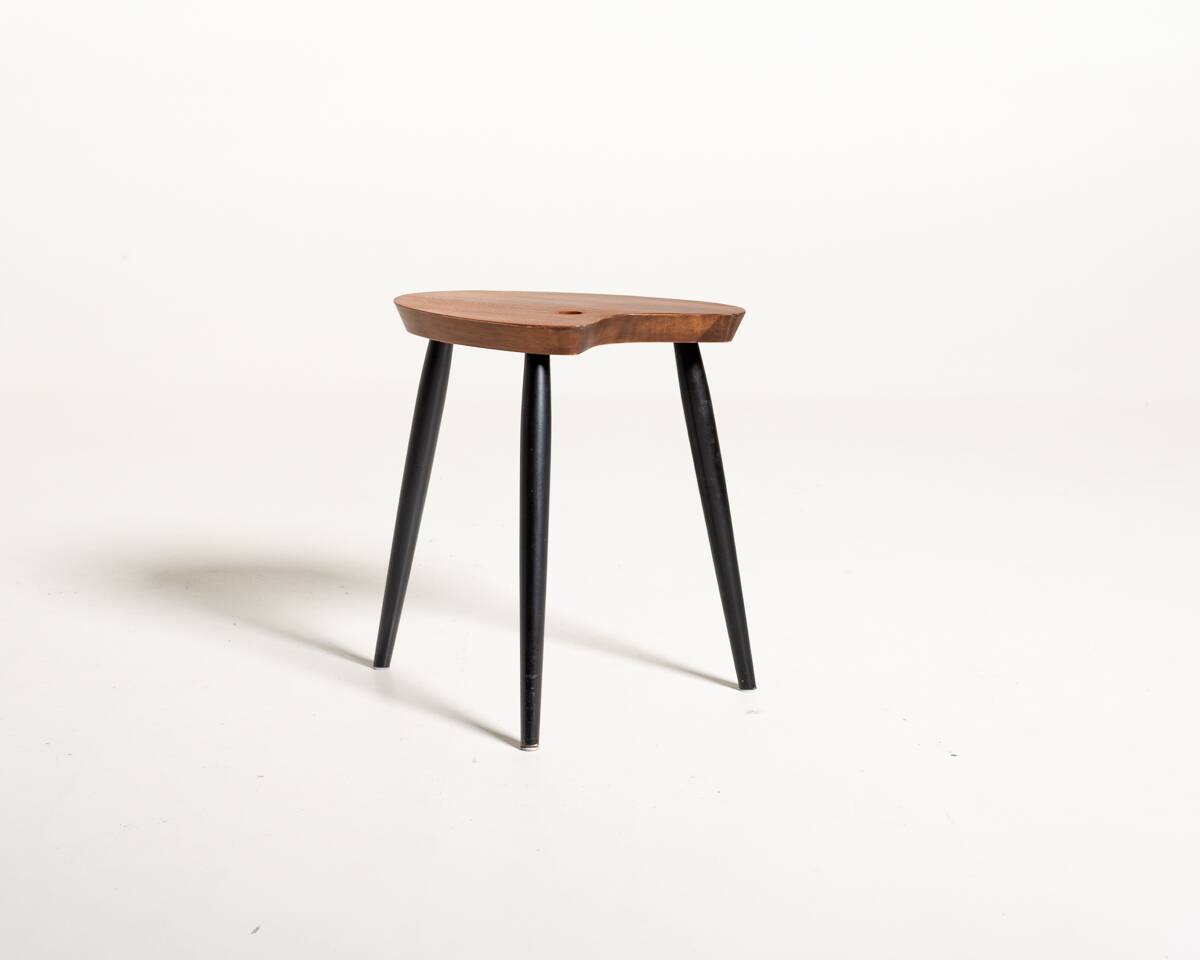 Palette-Shaped Teak Stool, Scandinavia, 1950s