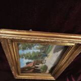 Antique oil painting, french barbizon school, wooden frame
