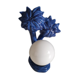 Blue ceramic palm lamp and white opaline globe