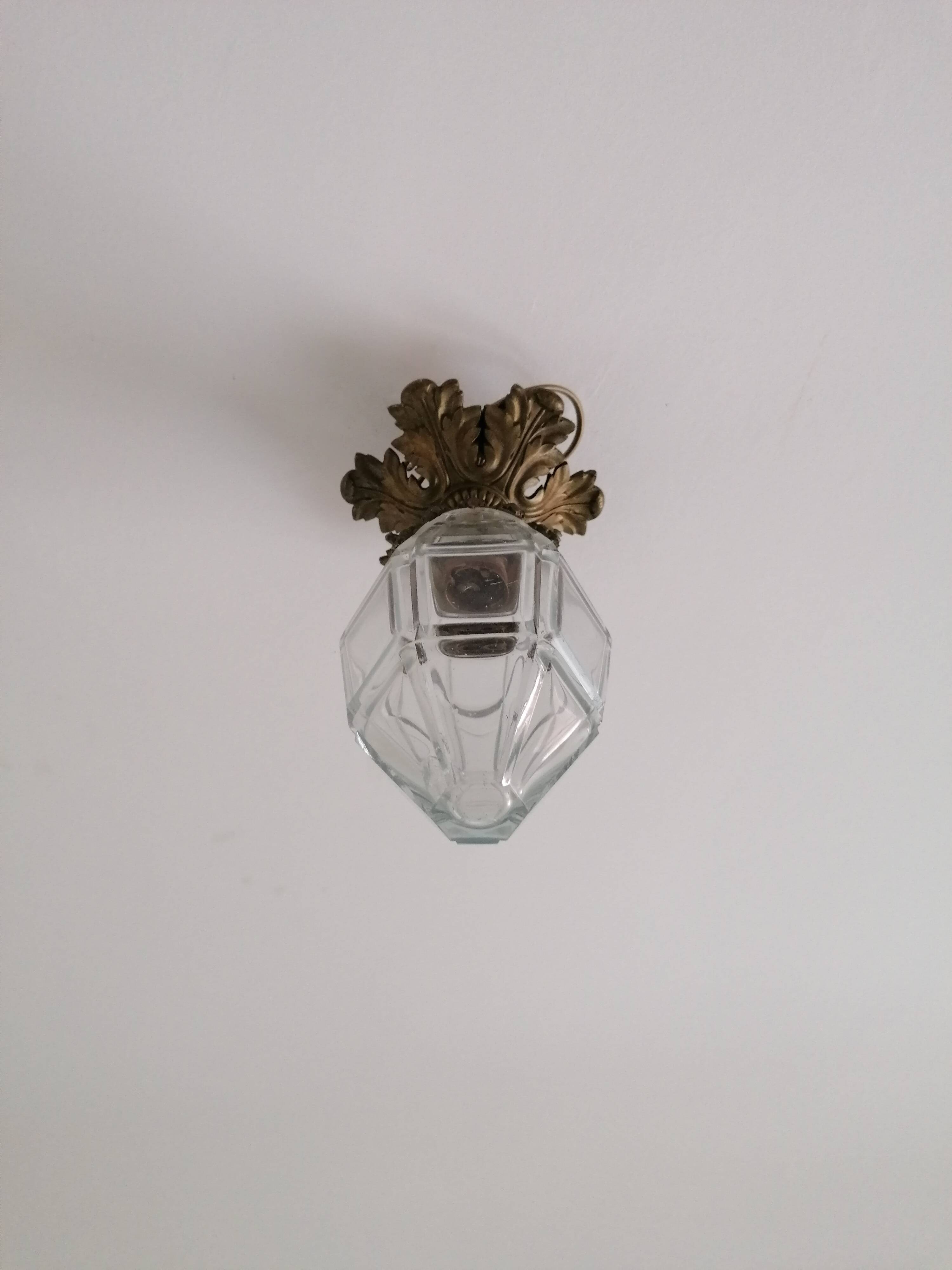 Cut glass and bronze ceiling light