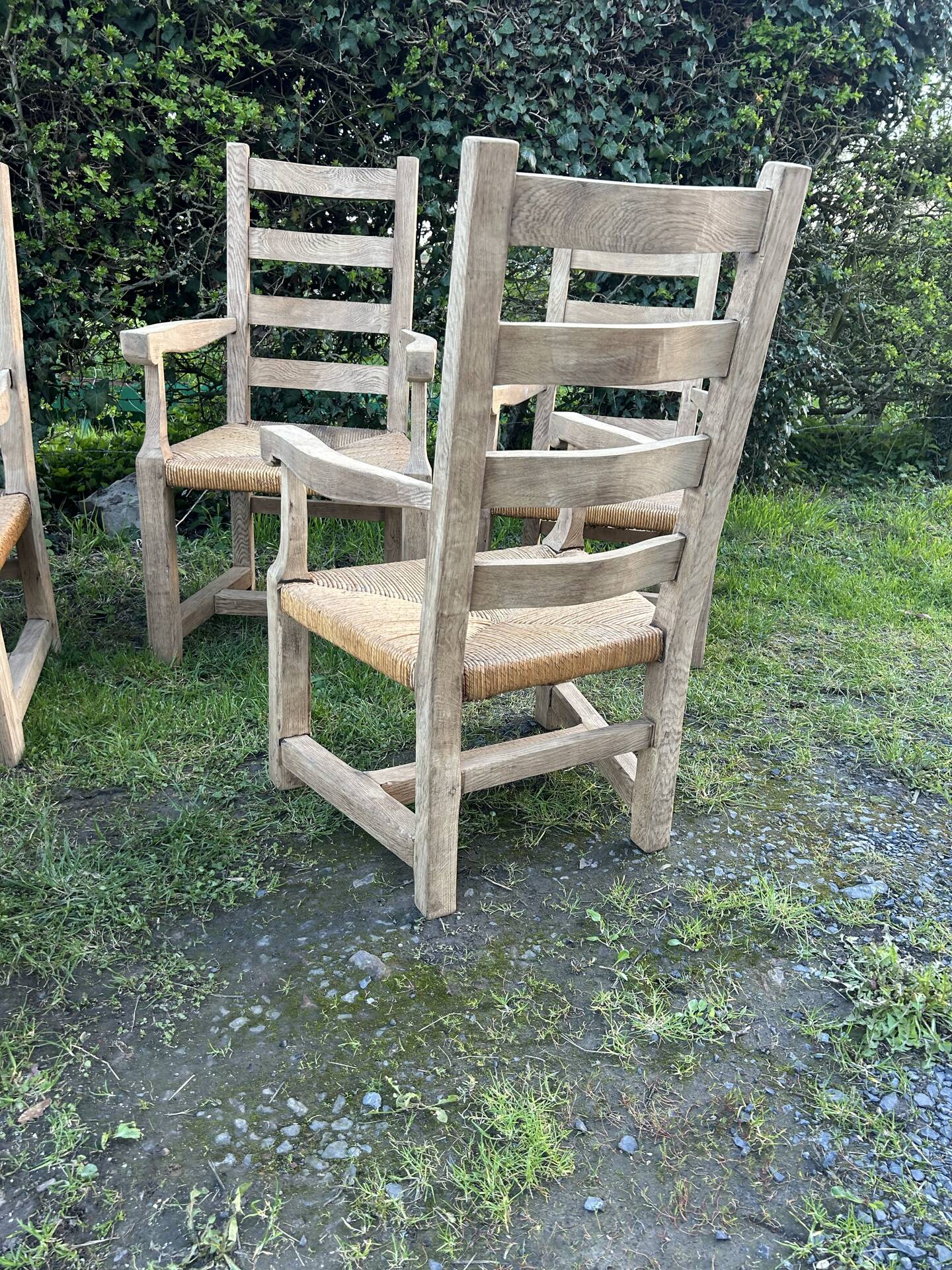 6 solid oak chairs - straw seats