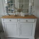Antique sideboard patinated pearl gray waxed finish, wood top protected by varnish