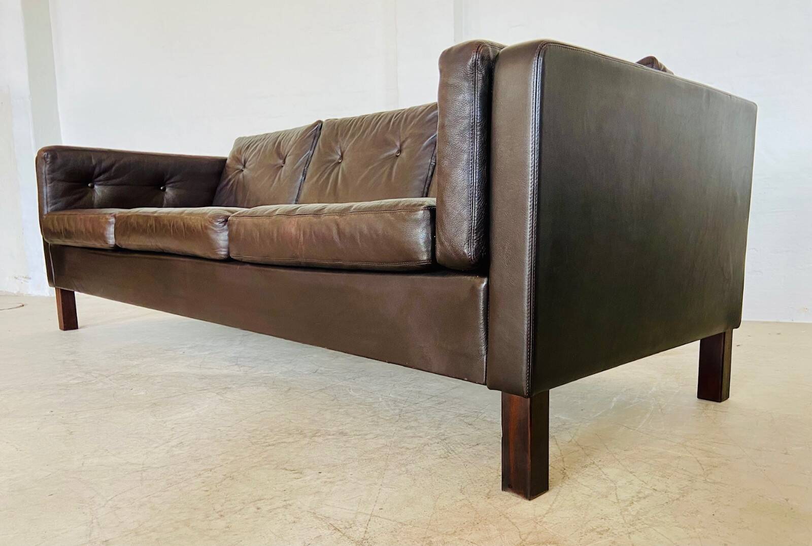 Vintage Danish Erik Jørgensen brown leather 3 seater sofa