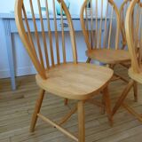 4 Scandinavian Windsor chairs in solid beech 1970s
