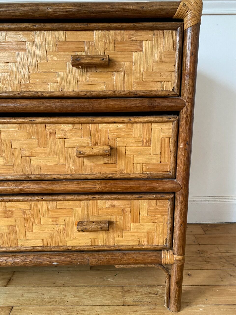 Rattan and vintage bamboo chest of drawers