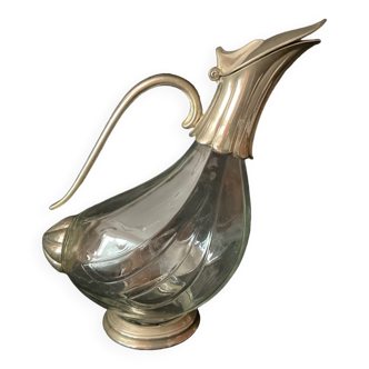 Carafe verre et métal argenté canard
