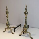 Pair of neo-Gothic bronze and wrought iron andirons