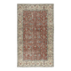 Vintage Handmade Turkish Red Wool Accent Rug with Floral Design for Home and Office Decor