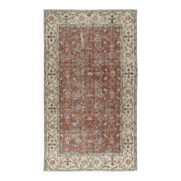 Vintage Handmade Turkish Red Wool Accent Rug with Floral Design for Home and Office Decor