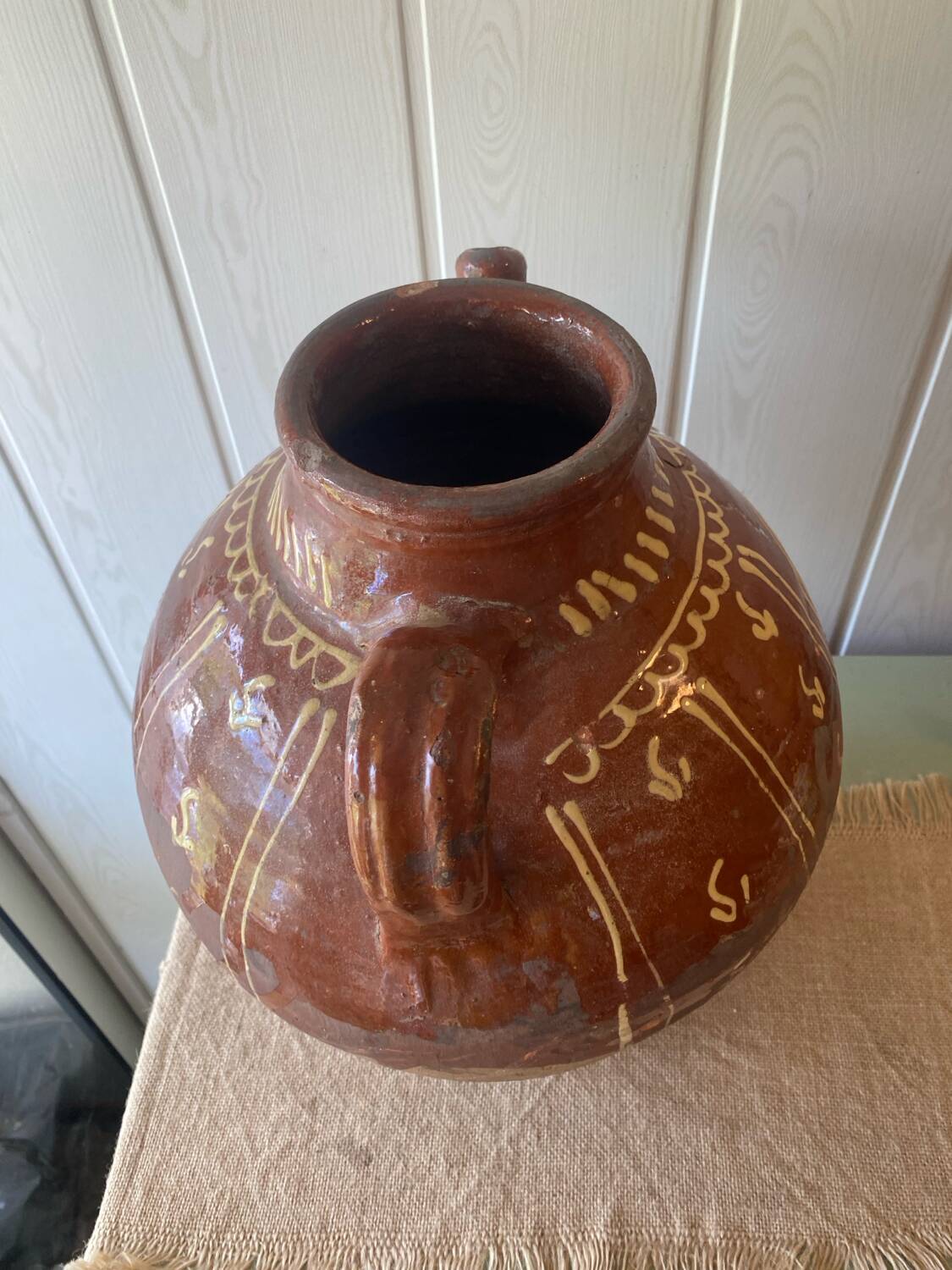 Large antique glazed terracotta jar from the South-West, late 19th century