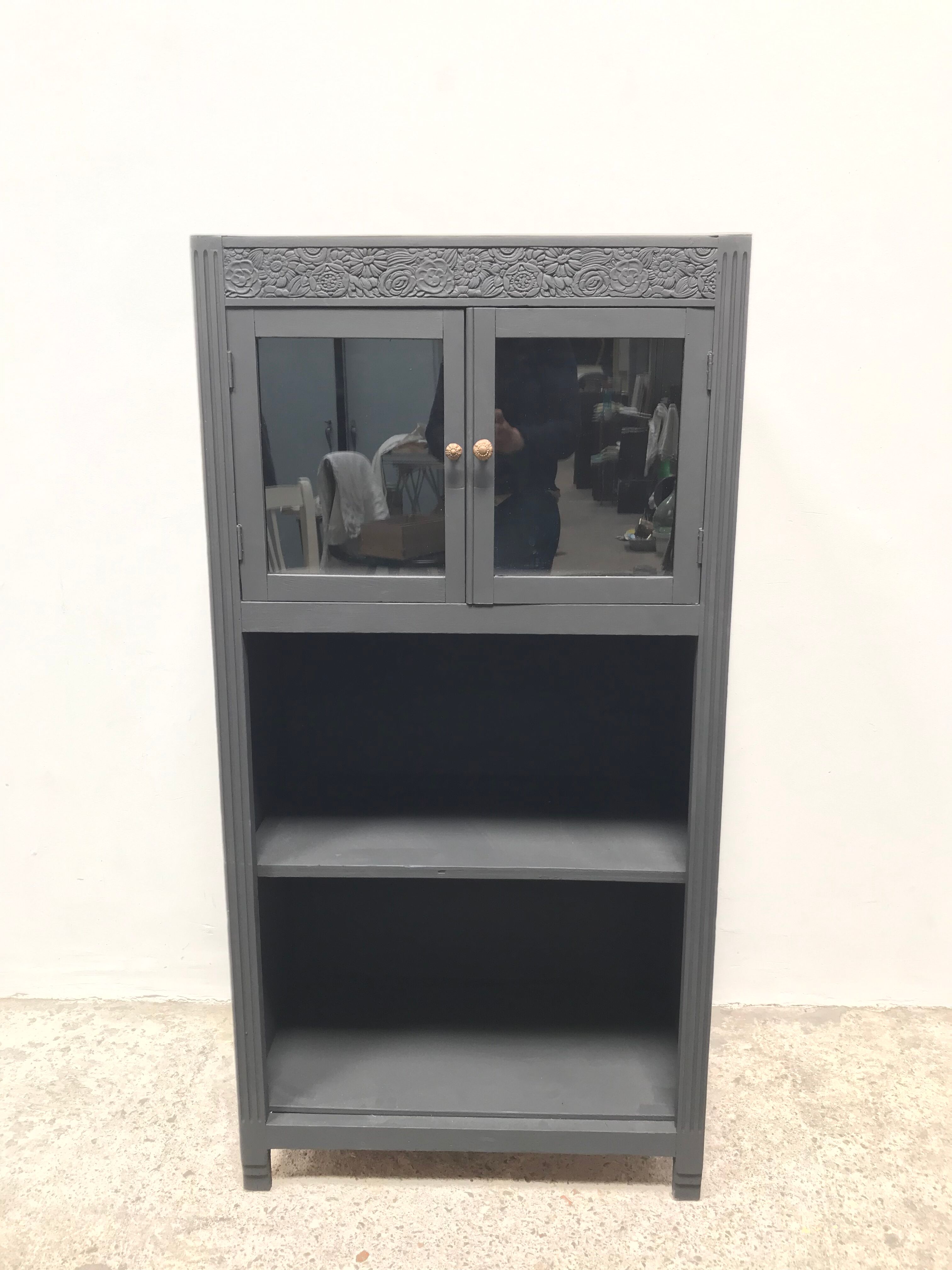 Matte 1930s black glass cabinet