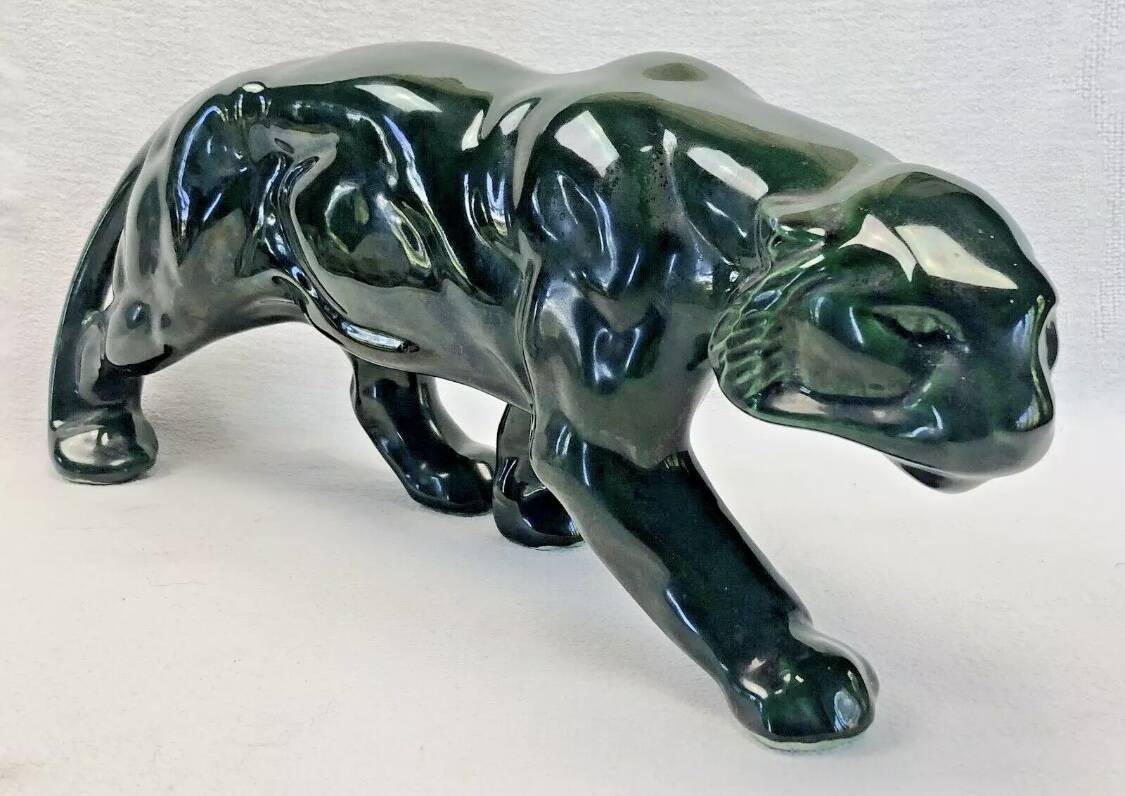 Ancienne statue statue lionne tigre Art Déco 1930 craquelé Saint Clément