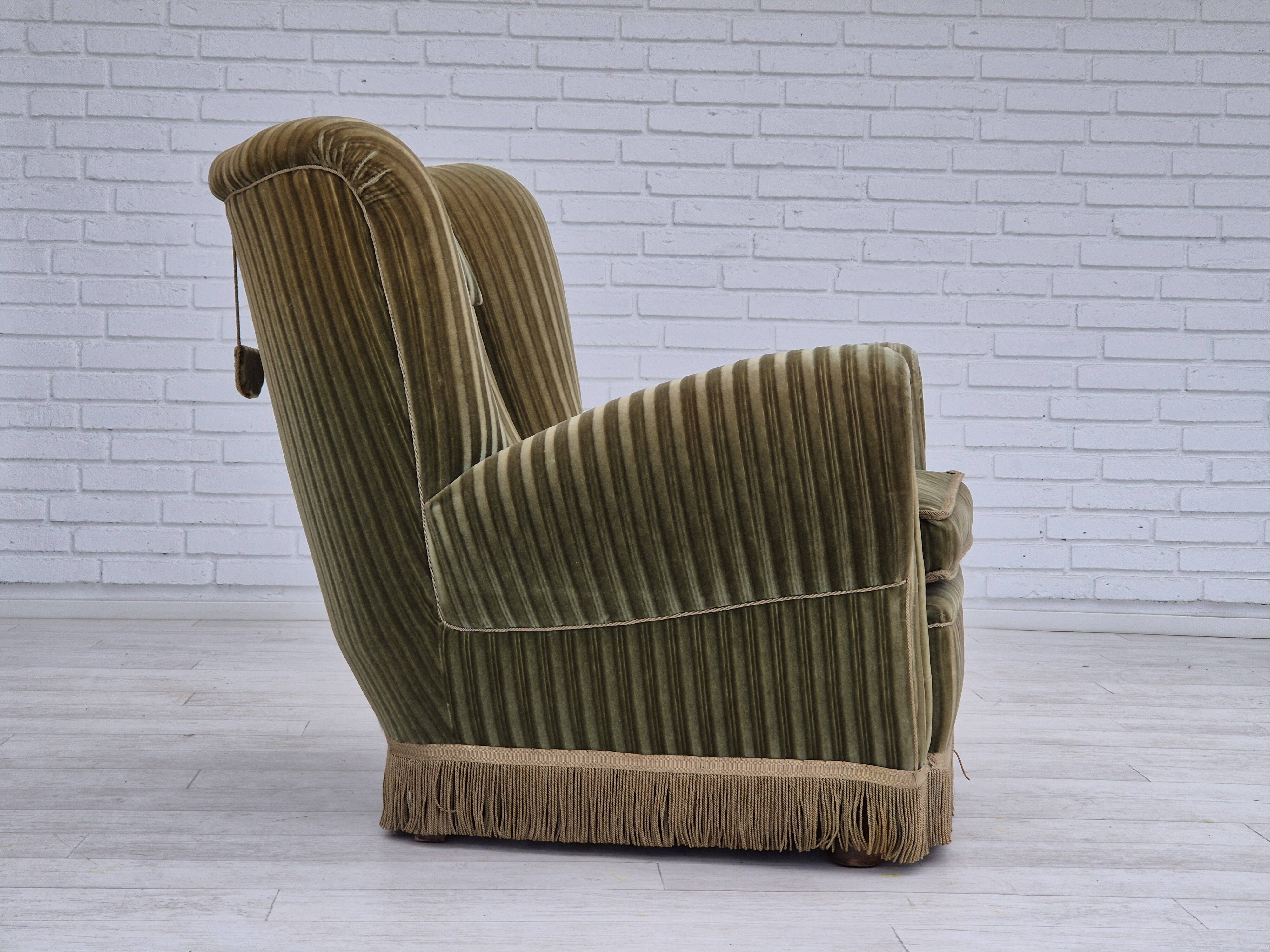 1960s, Danish relax armchair, original condition, green furniture velour.