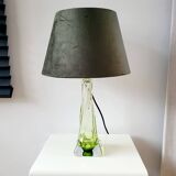 Lampe en cristal Val Saint Lambert à pied tourné, couleur verte, Belgique