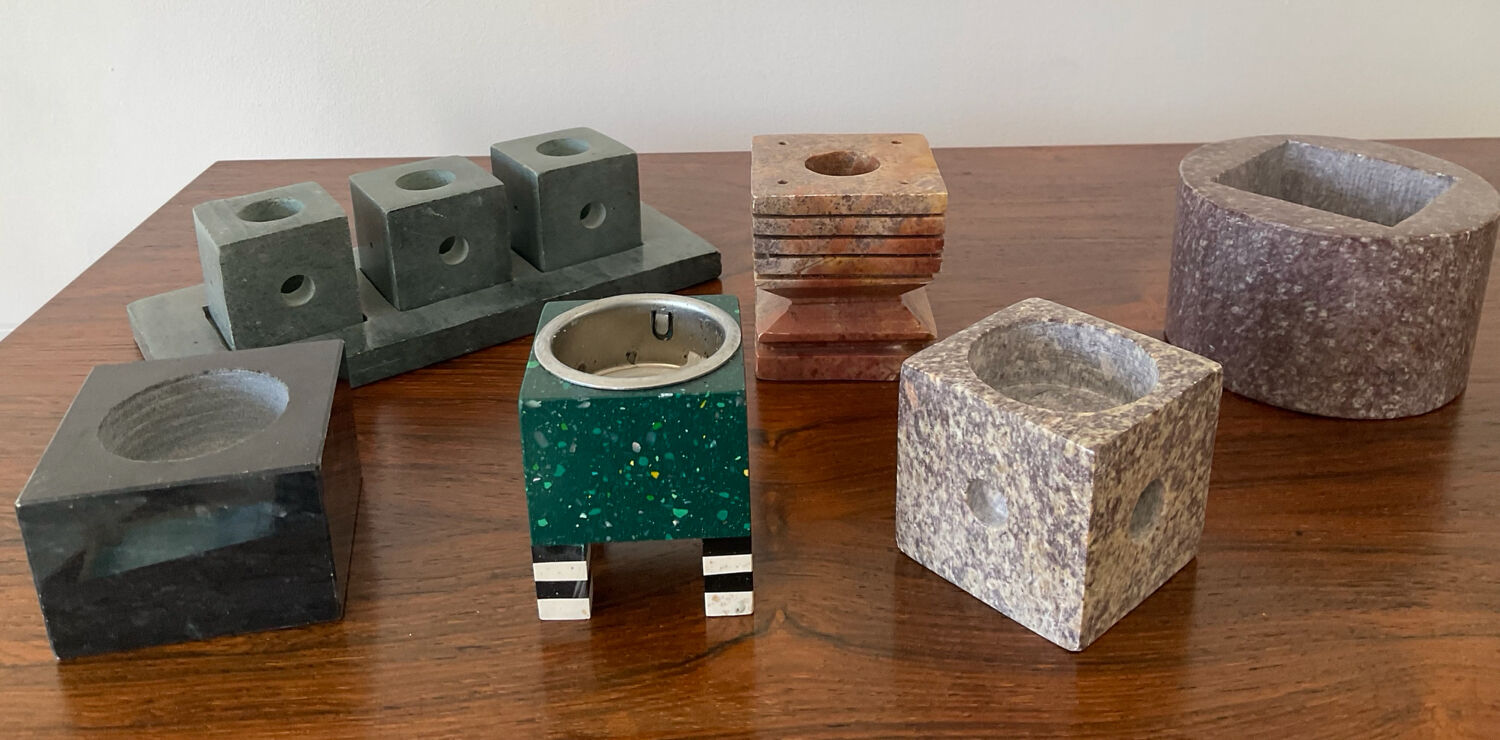 Set of 6 vintage marble and stone candlesticks