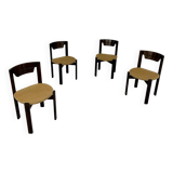 Set of 4 Girsberger Scandinavian style chairs from the 80s, vintage wood