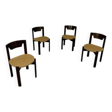 Set of 4 Girsberger Scandinavian style chairs from the 80s, vintage wood