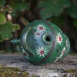 Vintage gargoulette, jug, green painted pitcher with daisy patterns