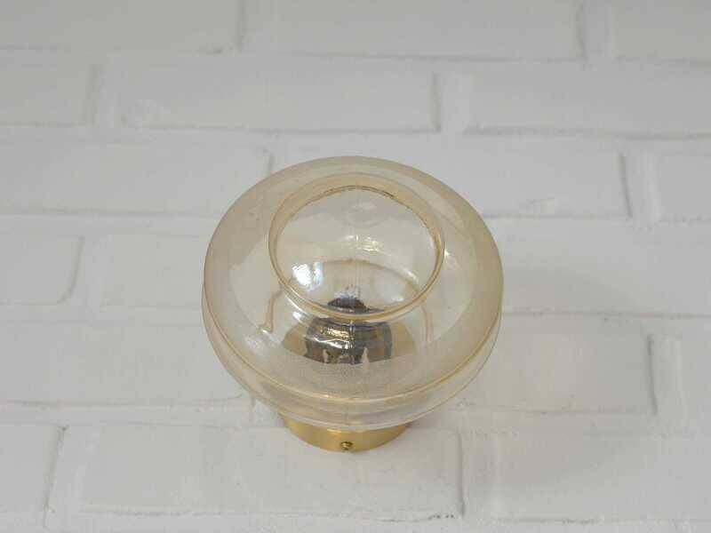 Set Of 2 Vintage Amber Glass Sconces MCM Brass Flush Mount Lights