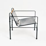 Black modernist design lounge set by Jan van Opzeeland in leather and steel bar, Netherlands, 1980s