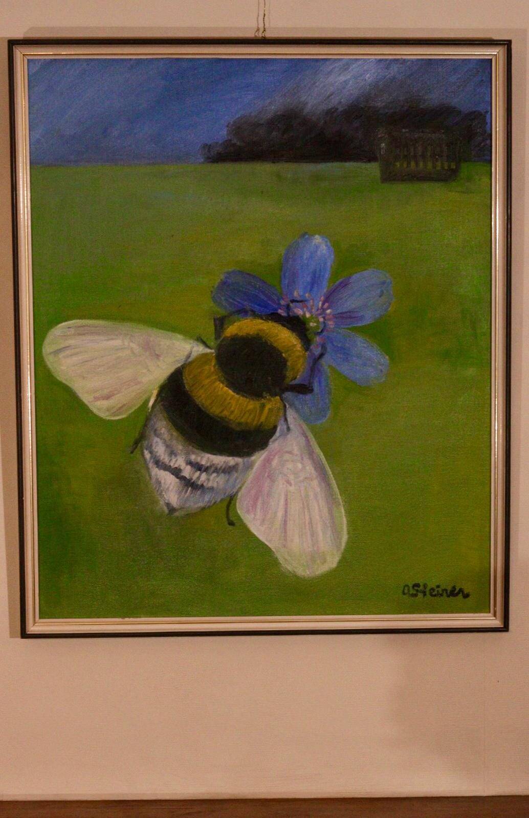 Oil painting on canvas "Bee" by Anita Steiner, Sweden mid 20th century