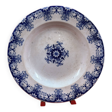 Grand Plat Creux Rond Décor Rouen Bleu & Blanc De Jules Vieillard 19ème - 3