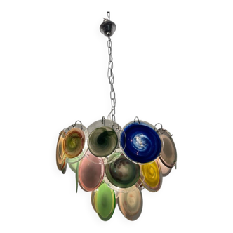 Lustre à disques en verre de Murano multicolore, années 1970