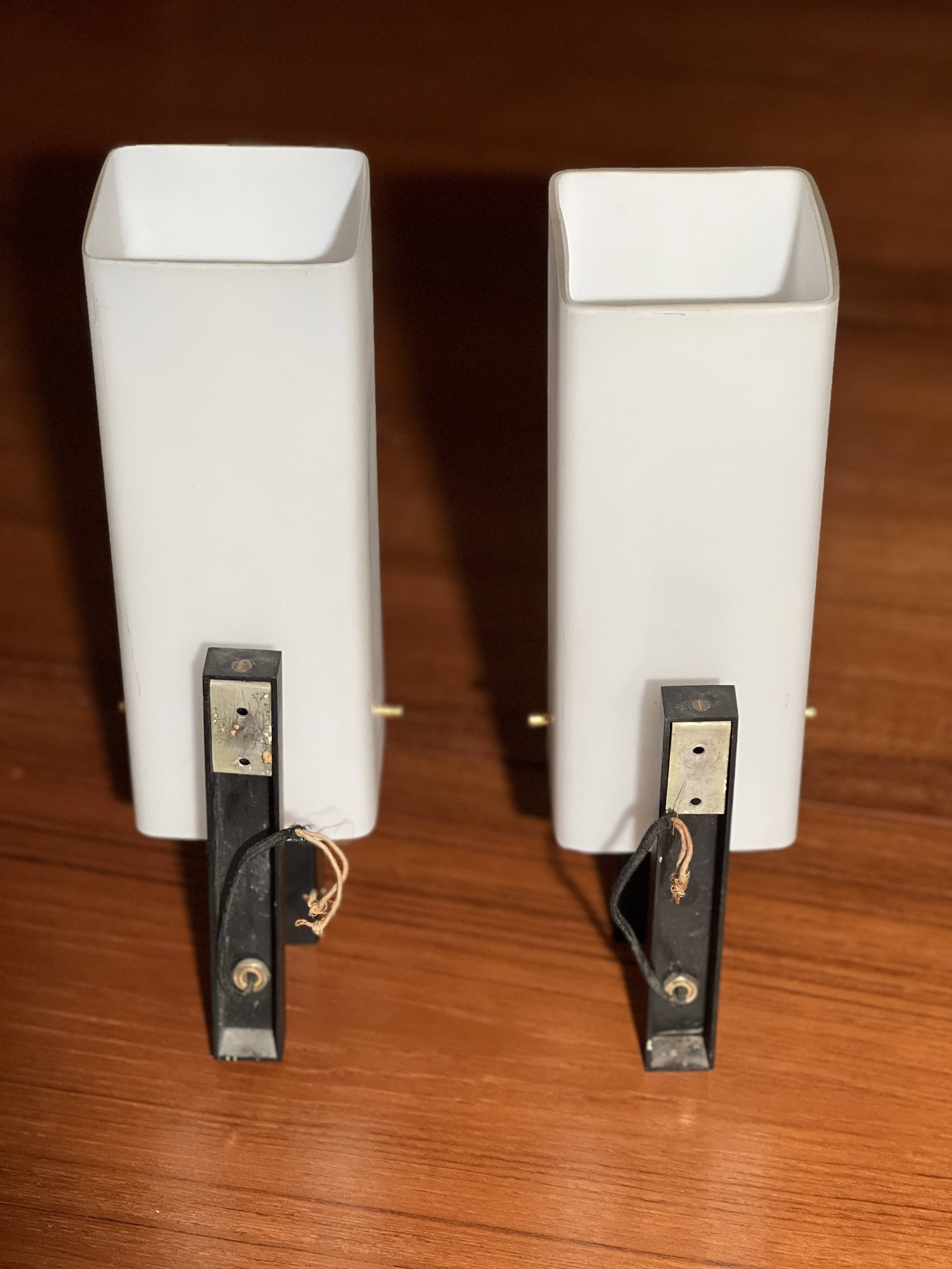 Pair of opaline and metal wall lights 1950