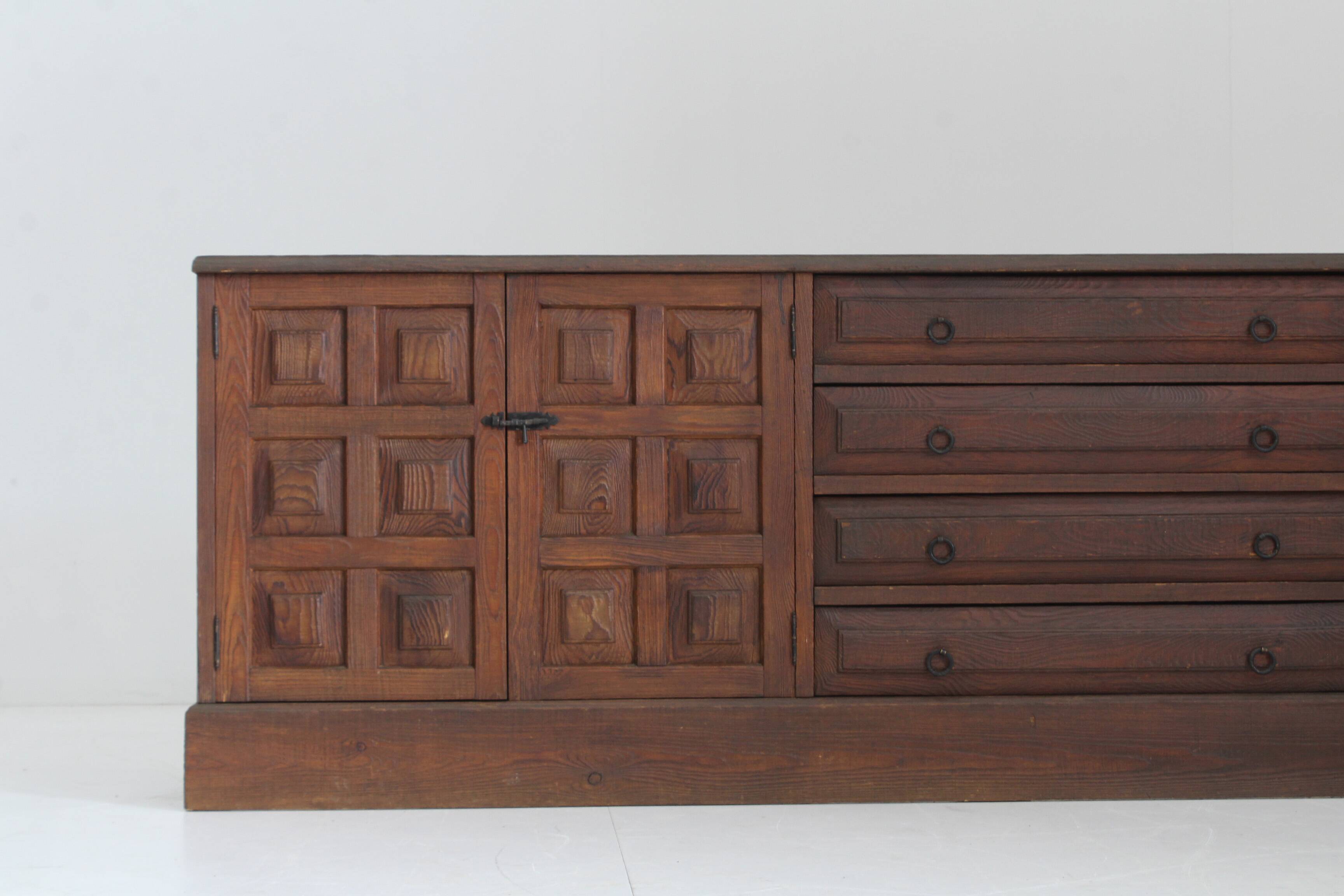 Vintage Brutalist Sideboard solid wood , Spain 1970s