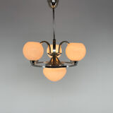 Lustre Art Déco en chrome et verre laiteux, restauré, années 1930