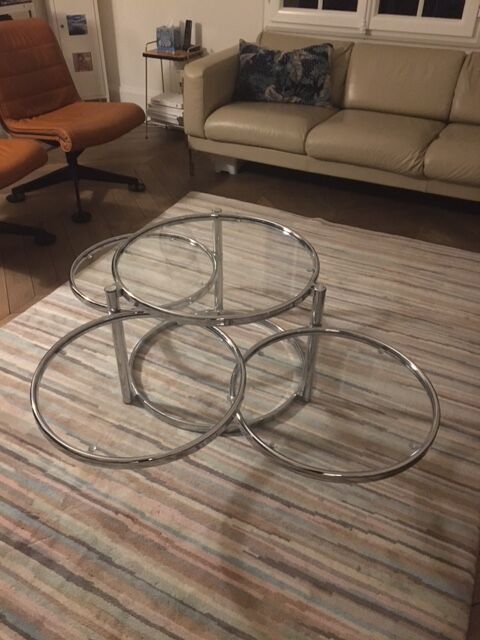 Round coffee table in glass and chrome 4 removable trays
