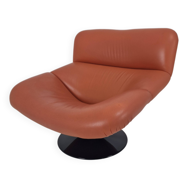Fauteuil lounge Artifort F518 par Geoffrey Harcourt en cuir, années 1970