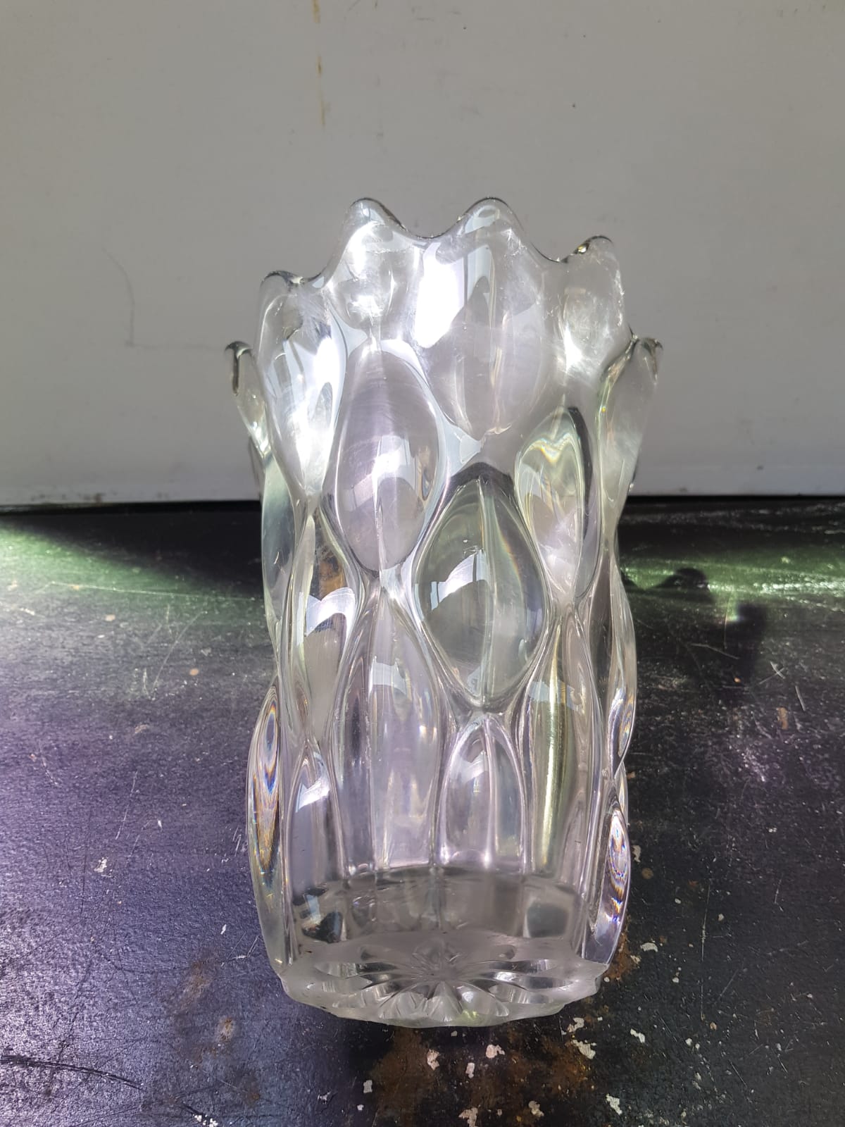 Old transparent molded glass vase bubble shape vintage decoration