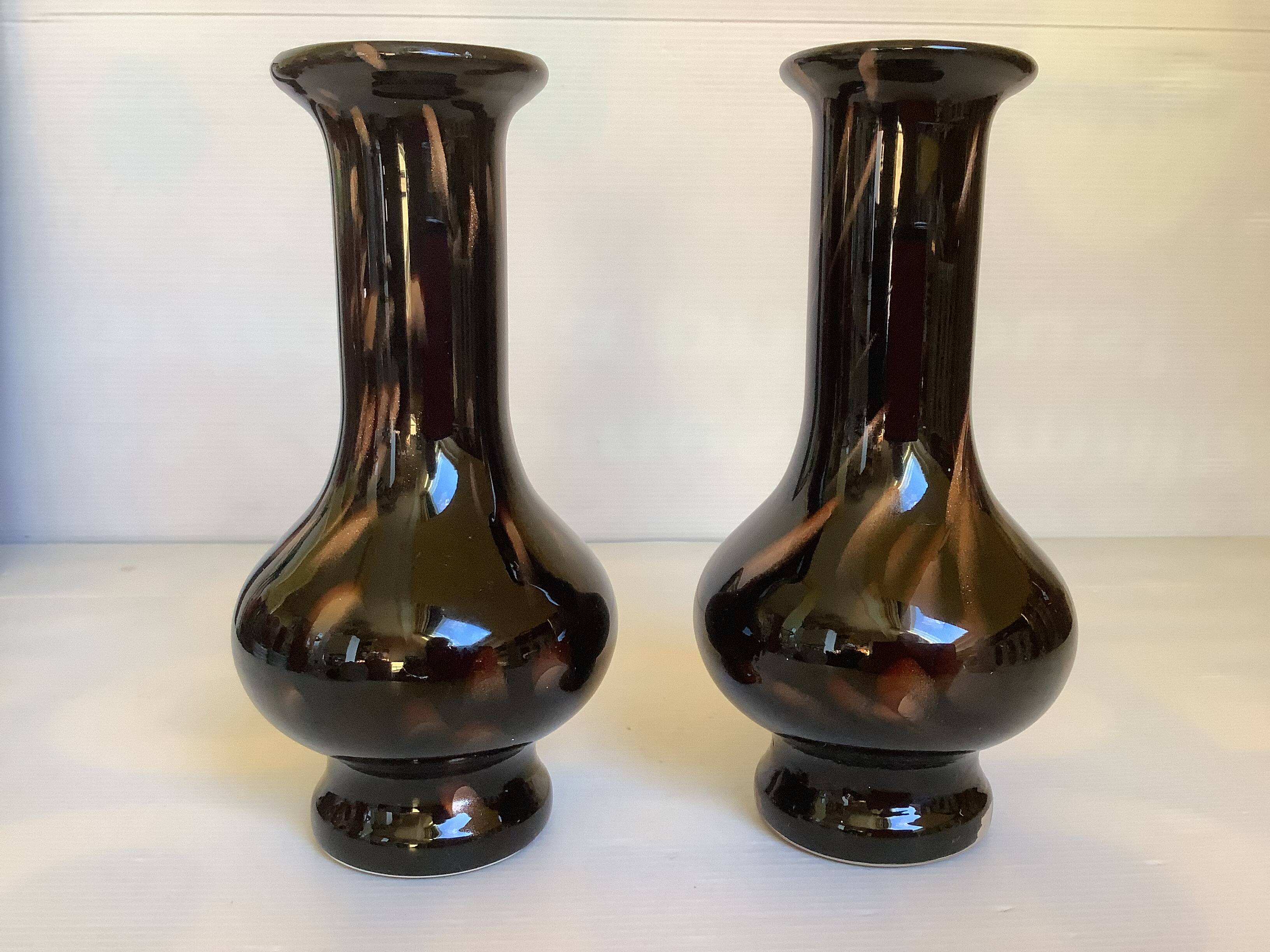 Pair of black and gold Murano vases