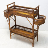 Mid century wicker and beech plant stand, 1960´s, Central Europe