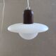 Pair of onyx and walnut suspended light fixtures