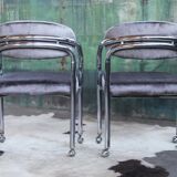 Postmodern chrome armchair grey velvet, casters