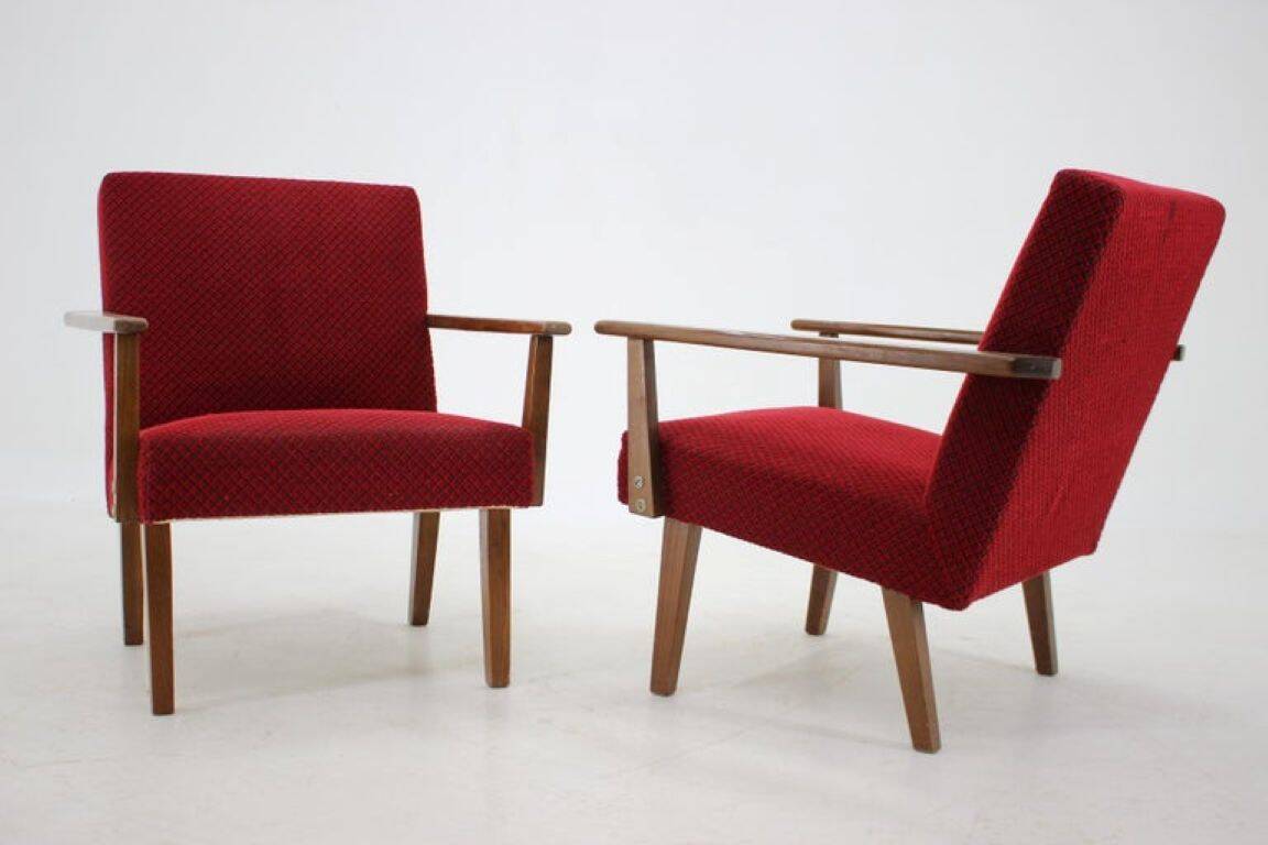 Pair of 1960s Mid-Century Modern Beech Armchairs from Czechoslovakia