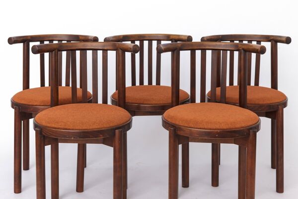 5 chaises en bois cintré des années 1950, chaises vintage en hêtre, salle à manger du milieu du siècle