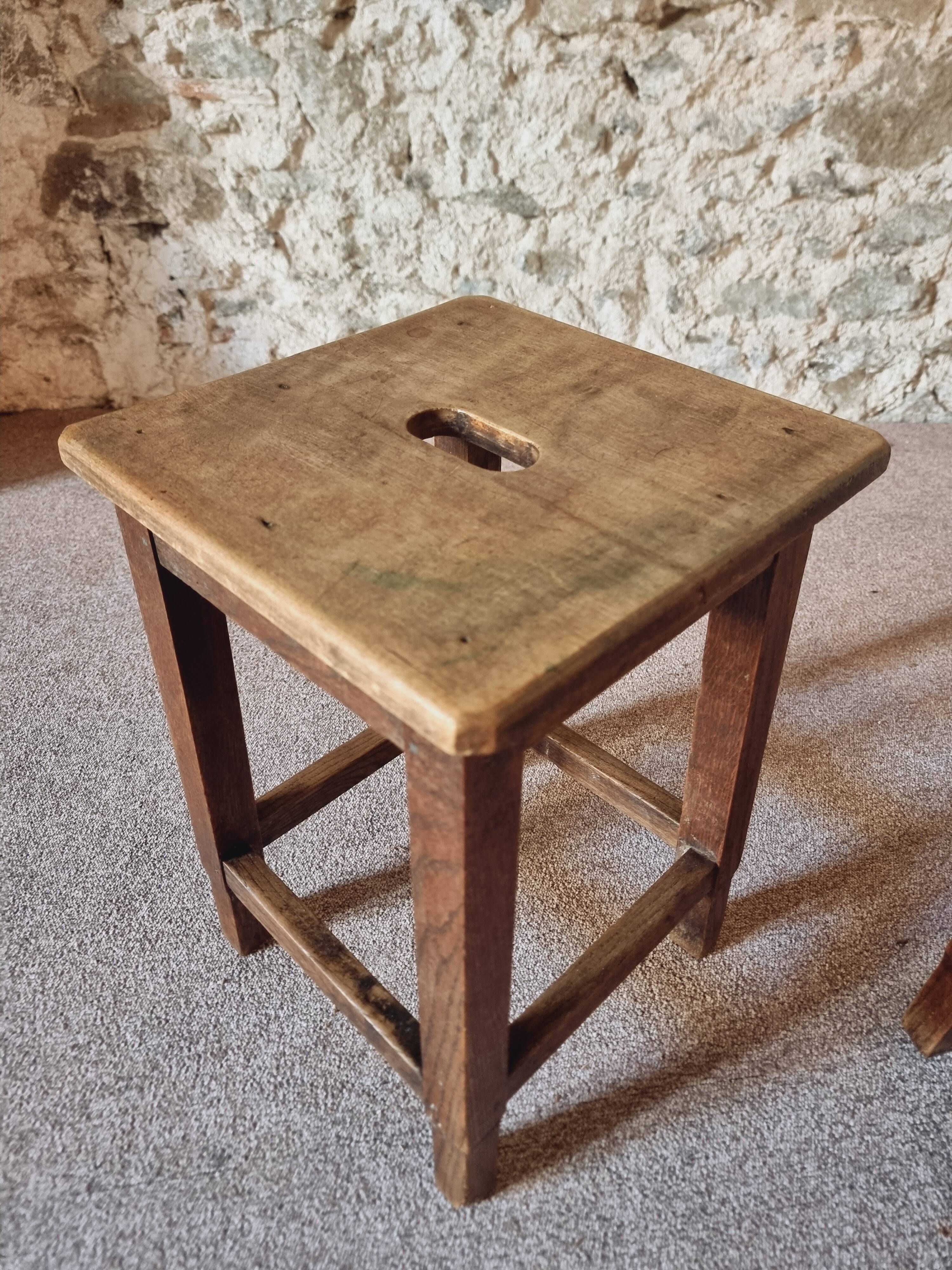 Pair of oak workshop stools – France, 1950s