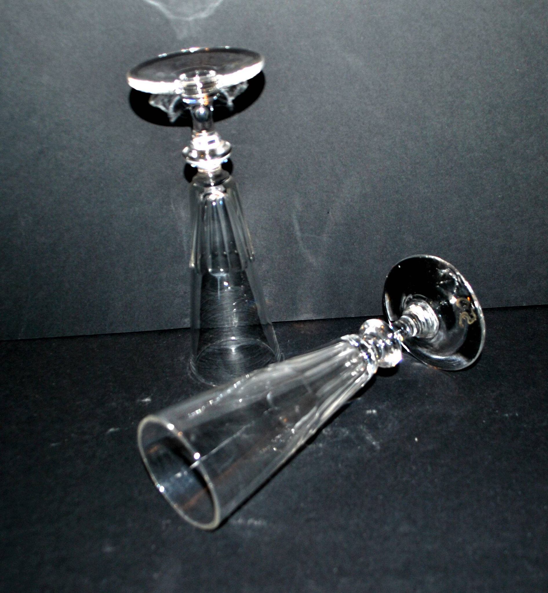 Set of 2 antique cut crystal champagne flutes from Baccarat 1900