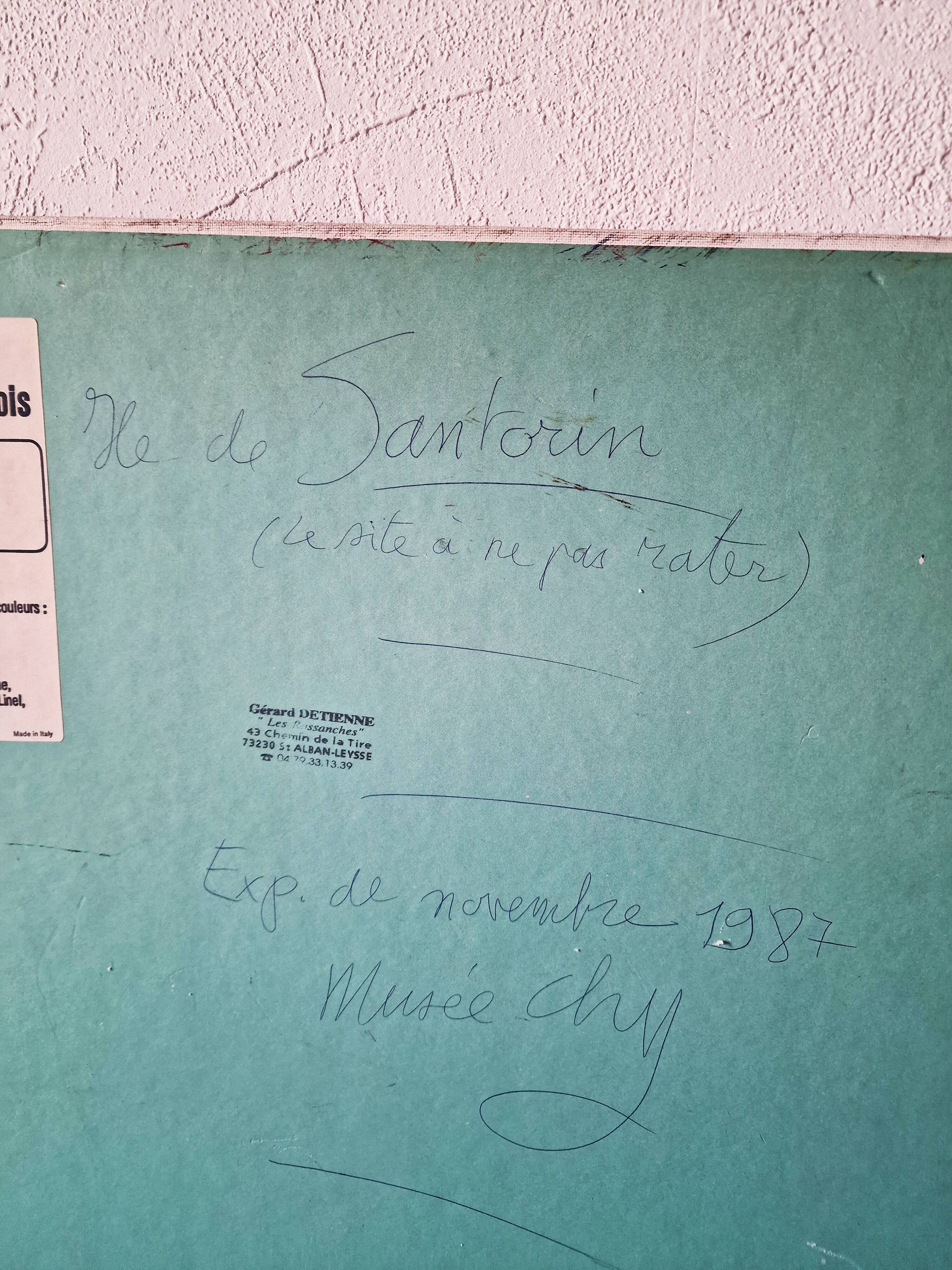 Vintage landscape painting of Greece Santorini island