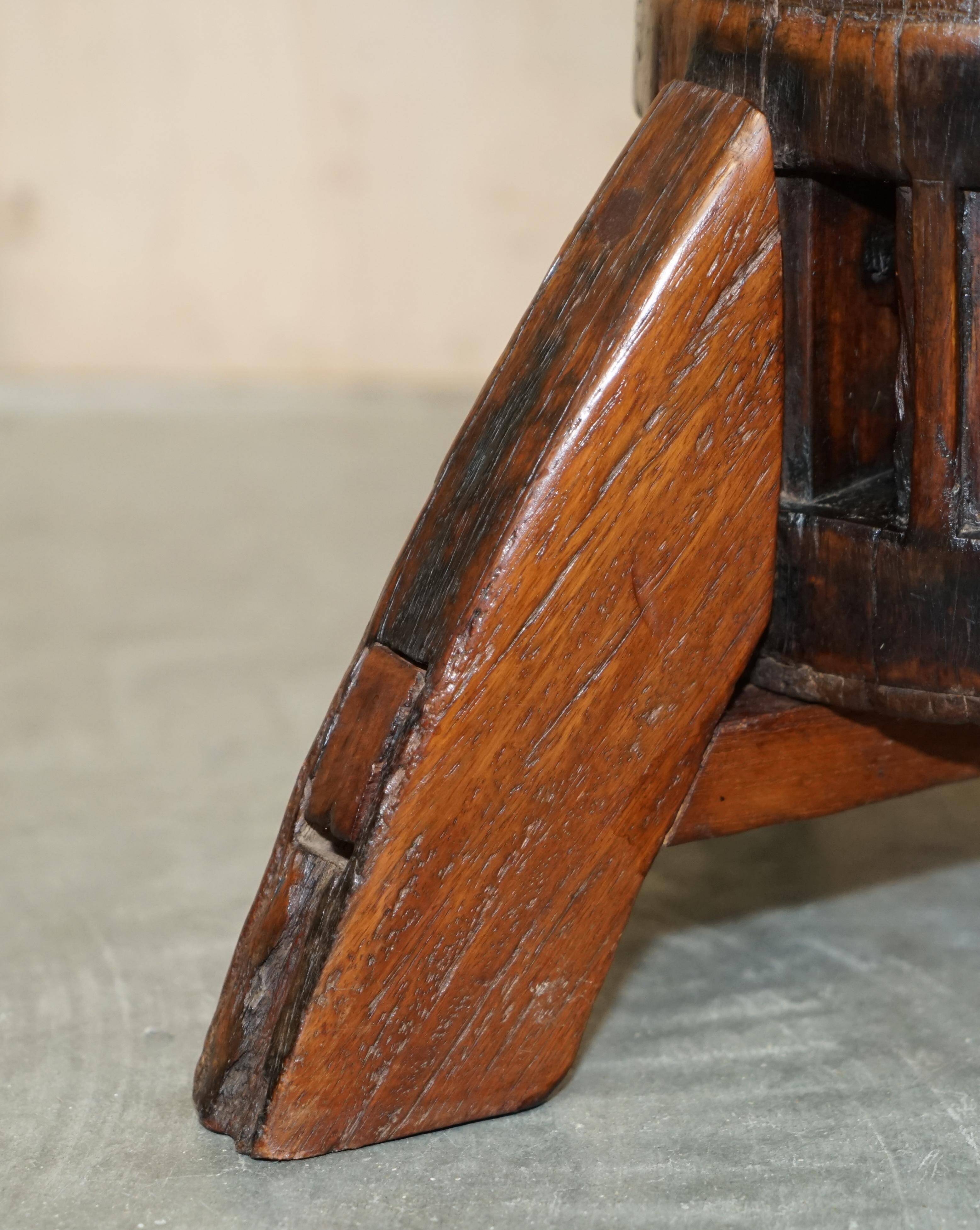 Antique captain's swivel chair on a draft horse wheel from around 1760.