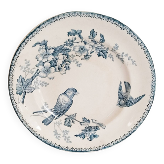 Assiette  plate en faïence de Longwy  , modèle Mésanges